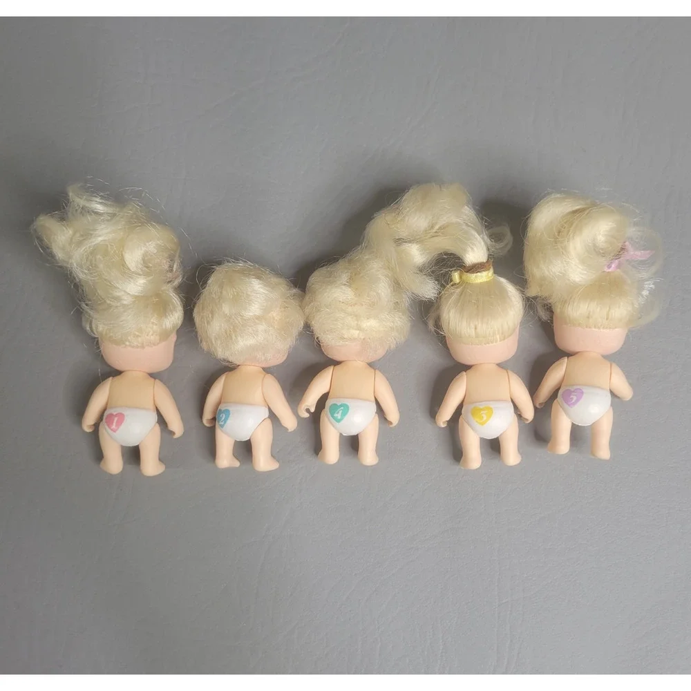 Tyco Quints Set of 5 Tiny Baby Dolls 1990 Vintage Bunting Sleeping Bag